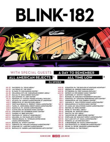 blink 182 concert tour schedule 2016